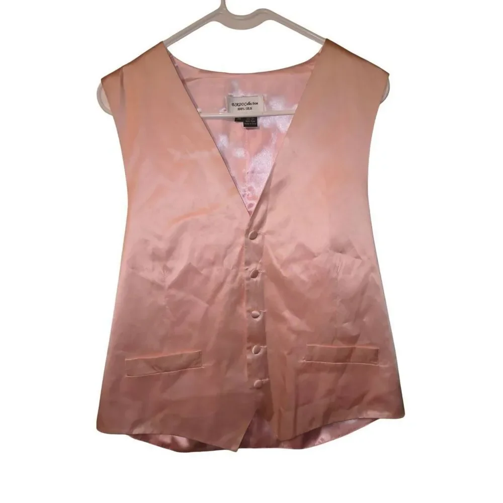 Biagio Men's 100 % SILK Dress Vest Light pink Size medium wedding prom event cos